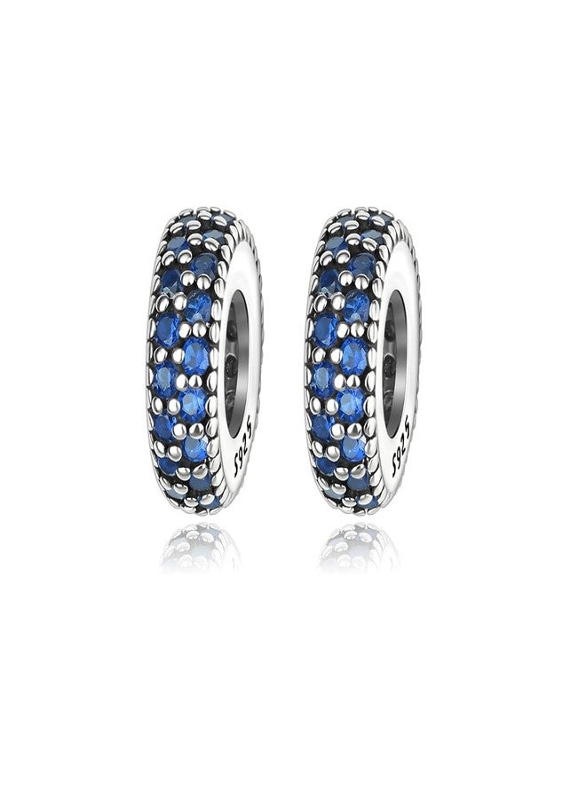 ARTCHARM 2pc Clip Spacer Charm Bracelets for Women 925 Sterling Silver Blue White Crystal Spacer Stopper Charm Bead for Bracelet (Dark Blue) - Image 1